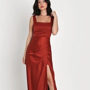 NWT Lulus Red Carpet Romance Satin Maxi Dress